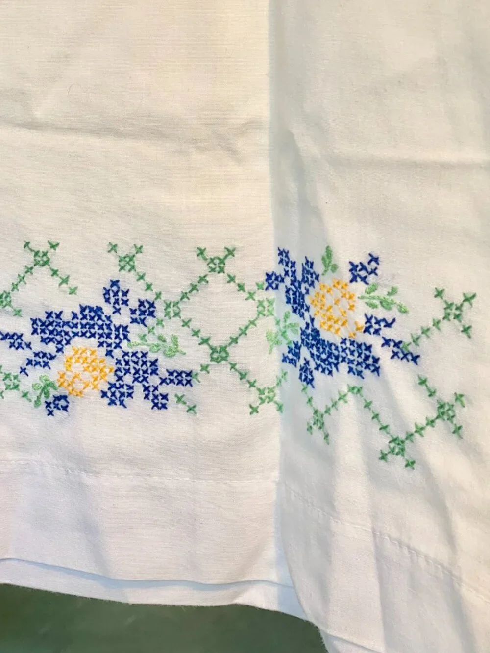 Antique TWO (2) Handmade Embroidered King Size Pillowcases CottageCore Country
